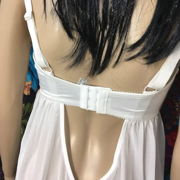 NEW WOMEN'S NIGHTY LINGERIE SIZE 32G 4D BOW DANGLE ACCENT FRILLY IVORY WHITE - Picture 6 of 8